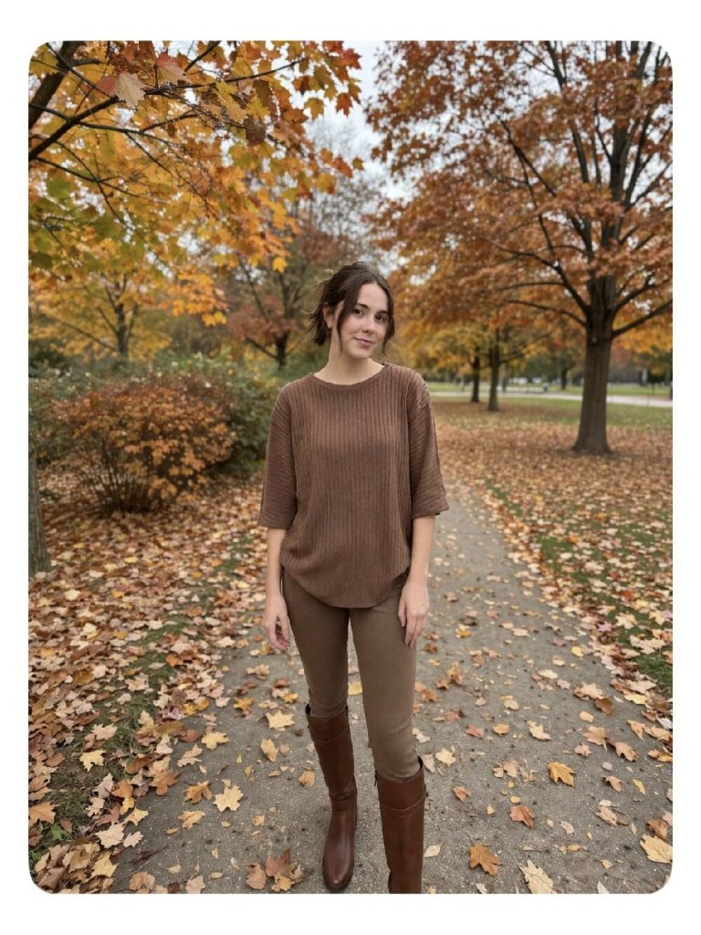 Parallel Skies Brown Ribbed Top Button Sleeve Crisscross Front Large